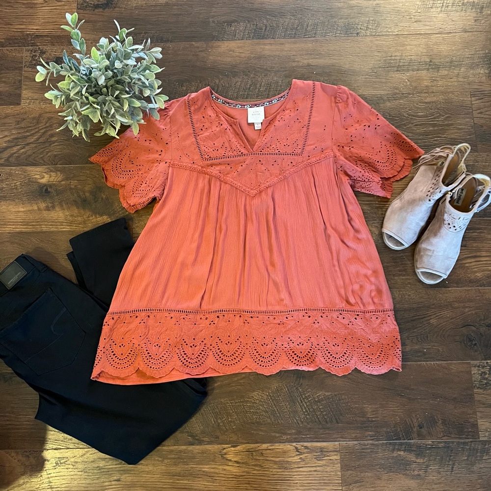 Knox Rose Burnt Orange Blouse.
